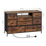 Industriële BukkitBow commode met 8 laden, ingebouwde stopcontacten en LED-verlichting, modern dressoir voor woonruimte