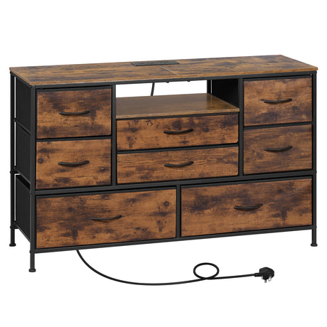 Industriële BukkitBow commode met 8 laden, ingebouwde stopcontacten en LED-verlichting, modern dressoir voor diverse ruimtes