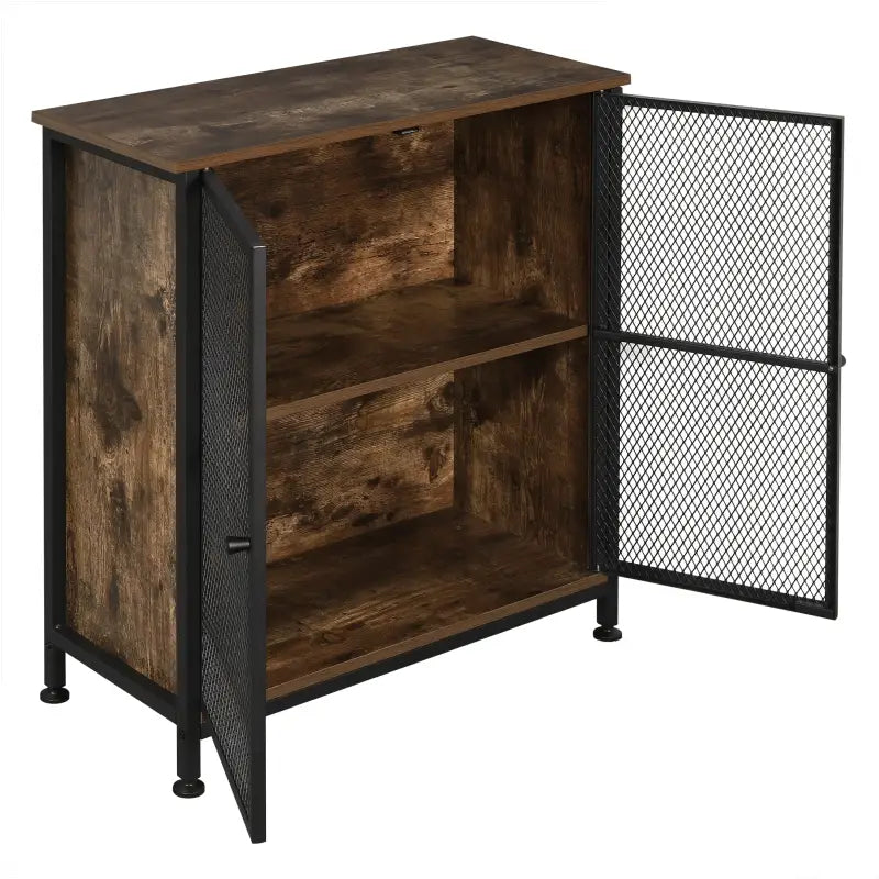 Industriële BukkitBow dressoir met staal en hout, ruime opbergruimte, 70x30x80cm, eenvoudig te monteren.