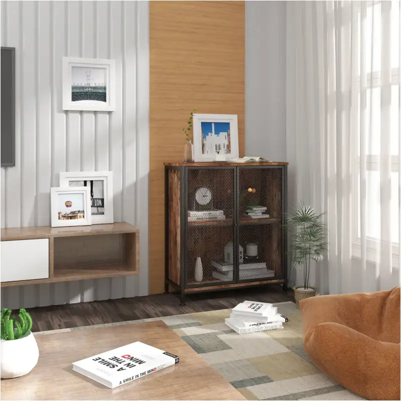 BukkitBow industriële dressoir met stalen en houten elementen, ruime opbergruimte, 70x30x80cm, eenvoudig te monteren.