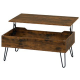 Industriële BukkitBow salontafel met liftfunctie en verborgen opbergruimte, modern design voor woonkamerinterieur.