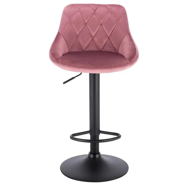 Industriële velvet barkruk van BukkitBow met rugleuning en verstelbare zithoogte van 60-82 cm, in stijlvolle velvet afwerking.