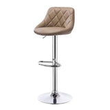 Industriële velvet barkruk van BukkitBow met rugleuning en verstelbare zithoogte van 60-82cm, donkerblauwe bekleding en metalen poten.