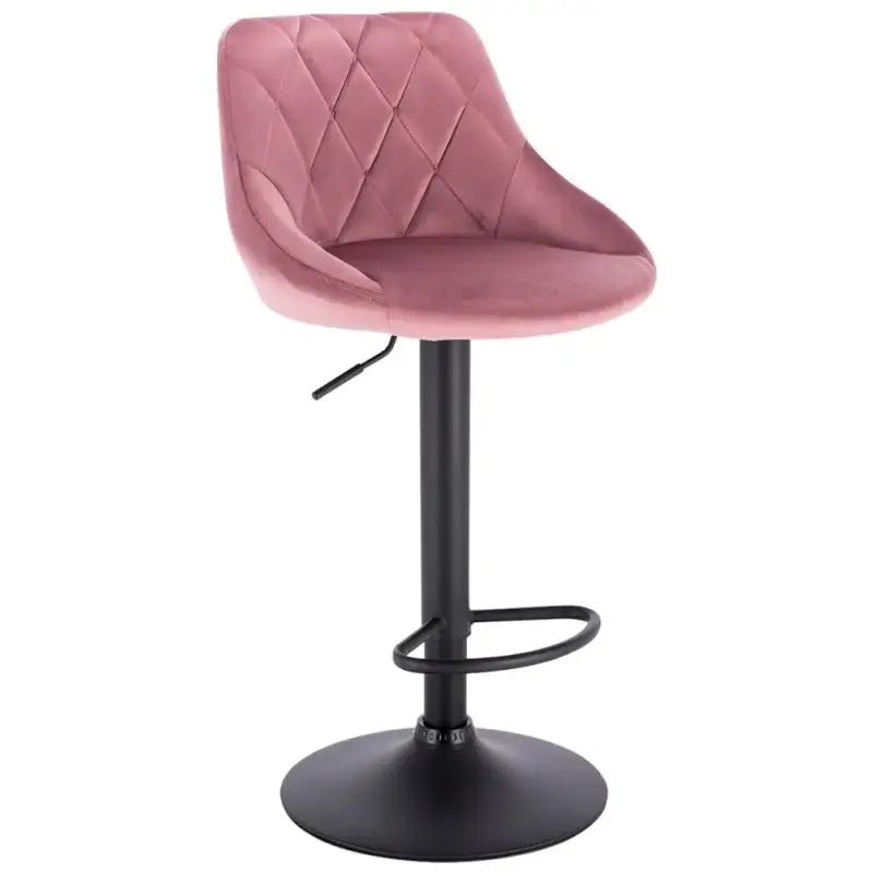 Industriële velvet barkruk met rugleuning en verstelbare zithoogte van 60-82 cm, door BukkitBow, comfortabel en stijlvol voor elke bar of keuken.