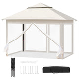 Inklapbare BukkitBow partytent van 3x3m met dubbel dak en muggennet, geschikt voor buitenfeest of evenement.
