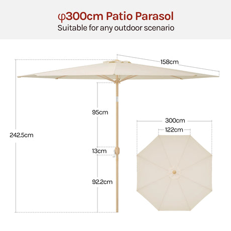 BukkitBow kantelbare tuinparasol met sling, 300cm diameter, UV-beschermend en geschikt voor buitengebruik.