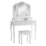 BukkitBow kaptafel met 3-delige spiegel, 4 lades en kruk, stijlvolle make-up tafel met houten afwerking en ruime opbergmogelijkheden