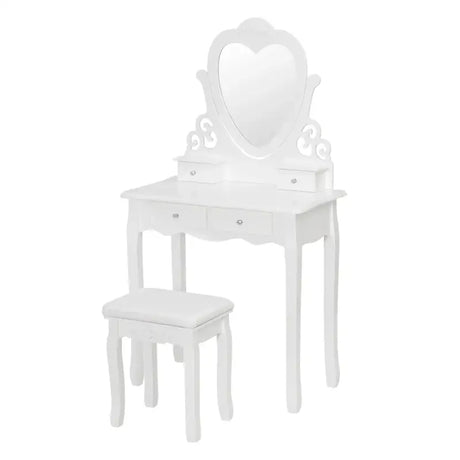 BukkitBow make-up tafel met kruk, hartvormige spiegel, 2 grote en 2 kleine laden, afmeting 140x75x40 cm, stijlvolle kaptafel.