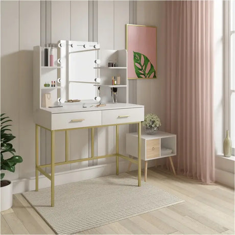 BukkitBow make-up tafel met spiegel en LED lampen, afmetingen 90x75x45cm, stijlvolle kaptafel voor beauty en make-up.
