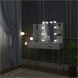 BukkitBow kaptafel met spiegel en LED-lampen, afmetingen 90x75x45cm, stijlvolle make-up tafel voor dames.