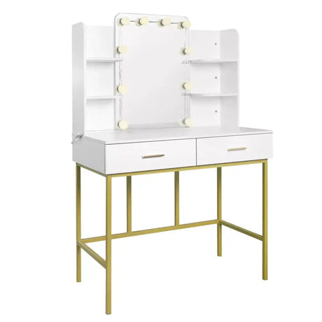 BukkitBow Kaptafel met spiegel en LED lampen, make-up tafel in wit met afmetingen 90x75x45 cm, modern en functioneel.