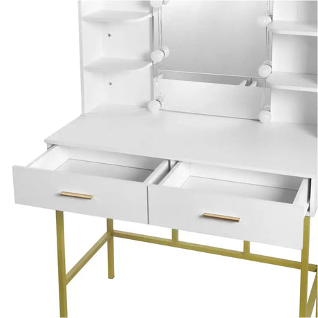 BukkitBow kaptafel met spiegel en LED-verlichting, afmetingen 90x75x45cm, stijlvolle make-up tafel met opbergruimte.