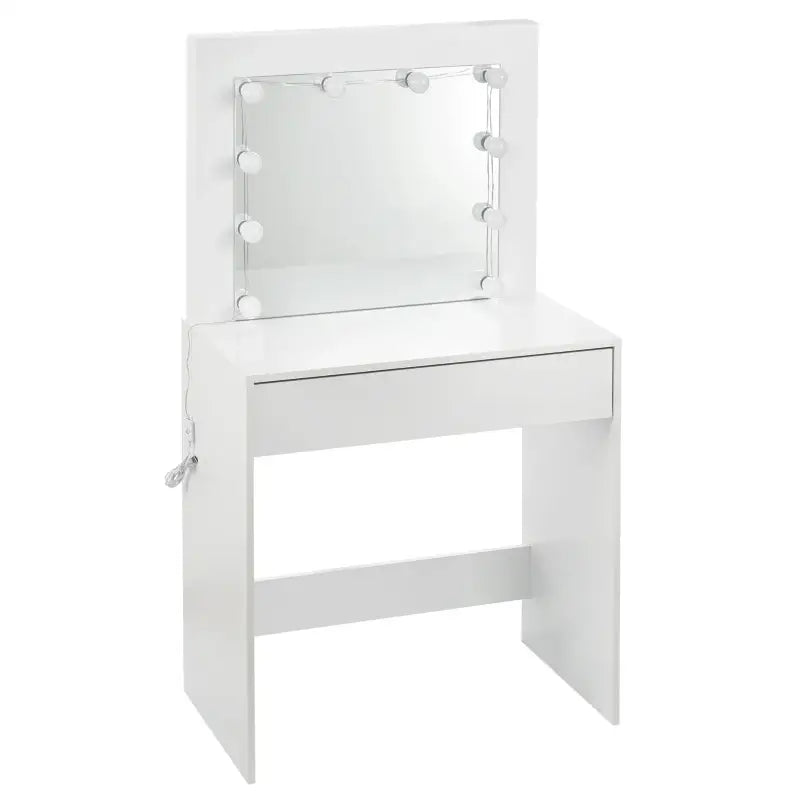 BukkitBow kaptafel met grote spiegel, LED-verlichting, ruime opbergruimte en MDF-vriendelijk ontwerp, afmetingen 80x40x140 cm