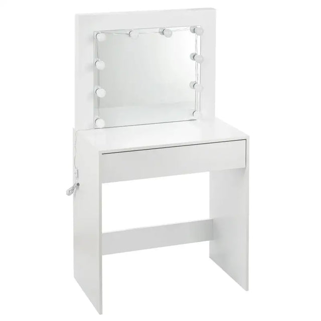 BukkitBow kaptafel met grote spiegel, LED-verlichting, ruime opbergruimte en MDF-vriendelijk ontwerp, afmetingen 80x40x140 cm