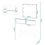 BukkitBow kaptafel met grote spiegel, LED-verlichting, MDF vezelplaat en ruime opbergruimte, 80x40x140cm, stijlvolle make-up tafel