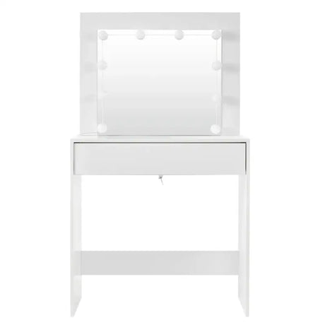 BukkitBow kaptafel met grote spiegel, LED-verlichting en opbergruimte, MDF vezelplaat, afmetingen 80x40x140cm