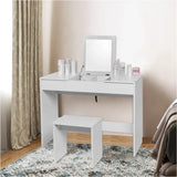 BukkitBow kaptafel met kruk, inklapbare spiegel en opbergruimte, ideaal voor make-up en sieraden in de slaapkamer