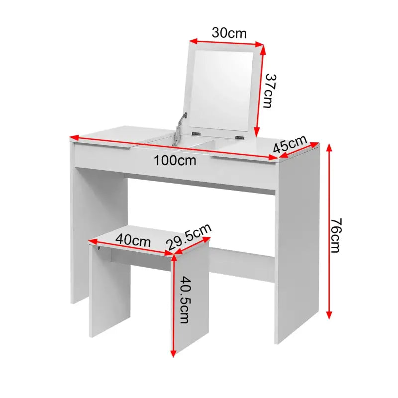 BukkitBow kaptafel met kruk, inloopbare spiegel en opbergruimte, ideaal voor make-up en haarstyling in de slaapkamer