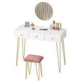 BukkitBow kaptafel met krukje en spiegel, goudkleurige poten, afmetingen 100x40x80cm, elegant meubel voor make-up of huidverzorging.
