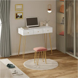 BukkitBow kaptafel met krukje en spiegel, goudkleurige poten, afmetingen 100x40x80cm, elegante houten meubel voor make-up en verzorging