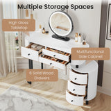 BukkitBow kaptafel met LED-verlichting, draaibare spiegel, zijkast en drie lichtkleuren, perfect voor make-up en slaapkamer.