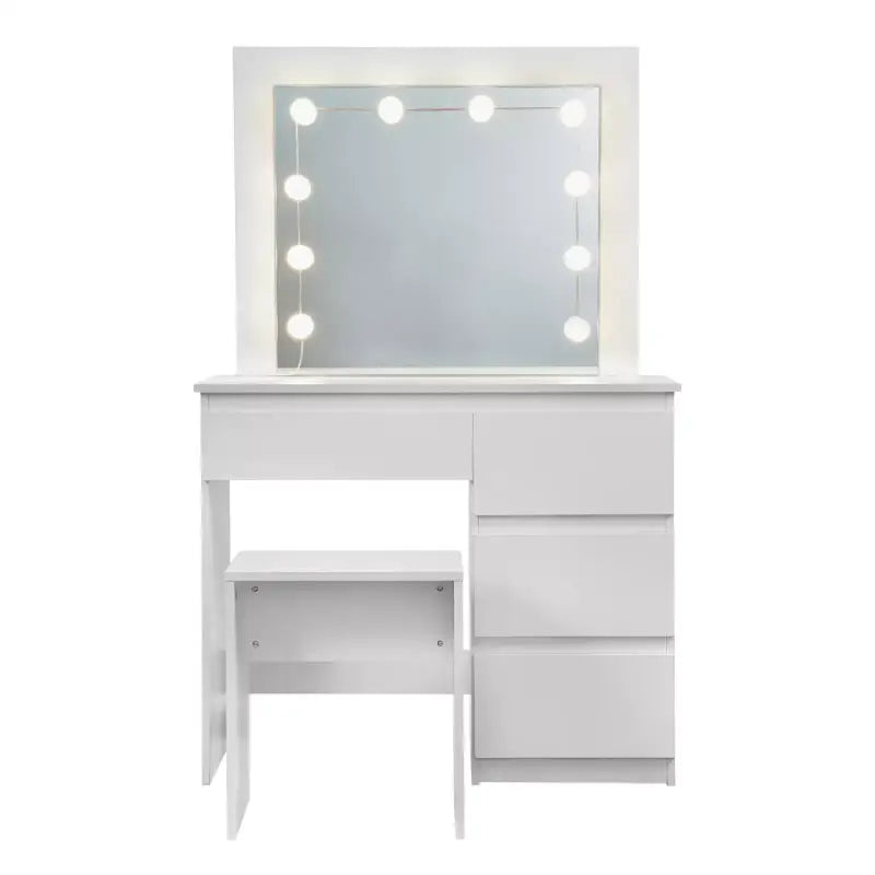 BukkitBow kaptafel set met kruk, melamine panelen, spiegel en LED-verlichting, geschikt voor opmaak en make-up.