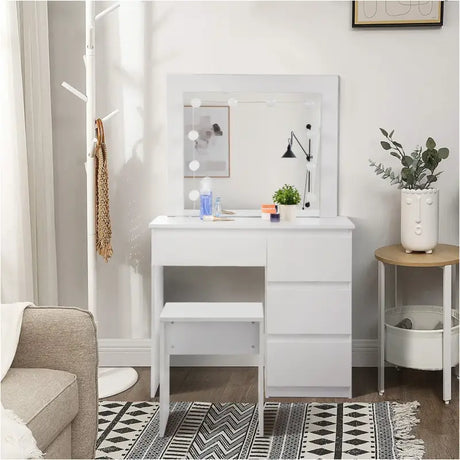 BukkitBow kaptafel set met kruk, melamine panelen, spiegel en LED-verlichting voor een stijlvolle make-up en haarplezier.
