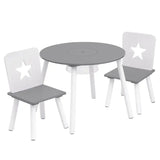 Kinder tafel en stoelen set van BukkitBow, witte en grijze pijnhouten kindertafel met opbergvak, 59,5x46 cm.