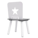 BukkitBow kinder tafel en stoelen set van pijnhout, wit met grijs, met opbergvak, 59,5x46 cm, geschikt voor kinderen.