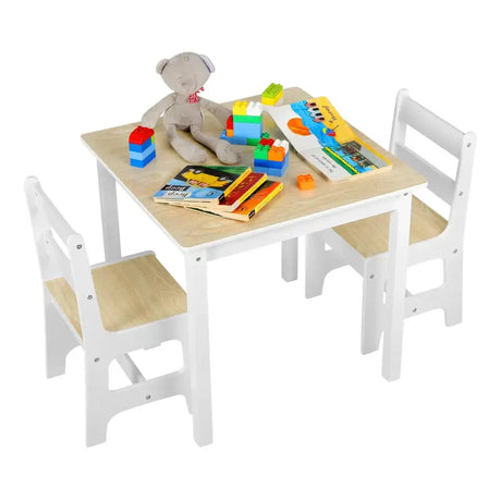BukkitBow kindertafel met 2 stoelen, multifunctioneel MDF-paneel, afmetingen 60x60x55 cm, geschikt als kinderspeeltafel en werkplek
