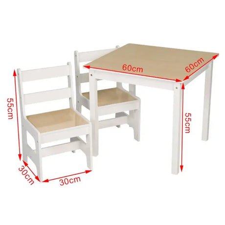 BukkitBow kinder tafel met 2 stoelen, multifunctioneel MDF tafelset, 60x60x55cm, geschikt voor kinderen, houten speeltafel en stoelen