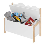 Wit houten kinderbankje van BukkitBow met opbergruimte, 60 cm breed, geschikt als speelgoedkist en zitbank voor kinderen.