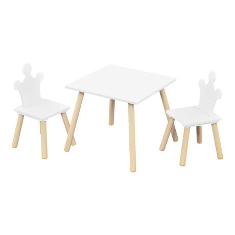 Houten kindertafel met twee stoelen van BukkitBow, Montessori-speelset voor kinderen, geschikt voor creatieve speelse activiteiten.