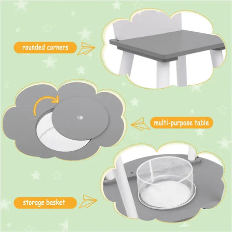 BukkitBow kindertafel met stoelen, ergonomisch en compact kindermeubelset, 59,5x46cm, geschikt voor jonge kinderen
