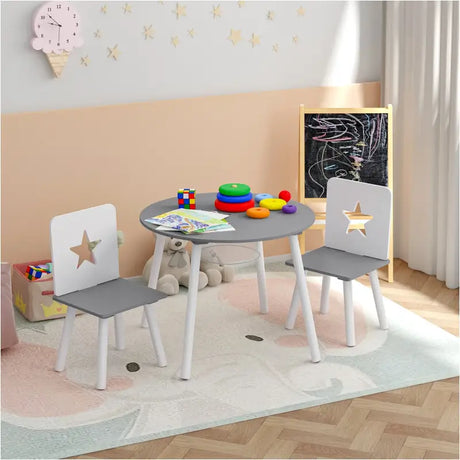 BukkitBow kindertafel met stoelen, ergonomisch en compact design, geschikt voor jonge kinderen, afmetingen 59,5x46 cm.