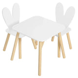 BukkitBow kinder tafel met stoelen, konijnenoor rugleuning design, afmetingen 49,5x49,5x47cm, kindermeubelset voor jonge kinderen