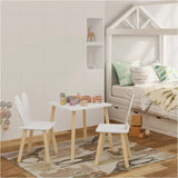 BukkitBow kindertafel met konijnenoor rugleuning en stoelen, houten kindermeubelset, afmeting 49,5x49,5x47 cm, geschikt voor kinderen.