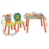 BukkitBow kindertafel met bijpassende stoelen, dierenpatroon, geschikt voor spelen en knutselen, afmeting 60x60x44 cm.