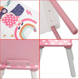 BukkitBow roze kindertafel met bijpassende stoelen, ideaal voor spelen en leren, afmetingen 60x44x60cm, kindermeubelset