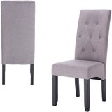Set van twee BukkitBow eetkamerstoelen met hoge rugleuning, stevige houten poten en comfortabel zitvlak.