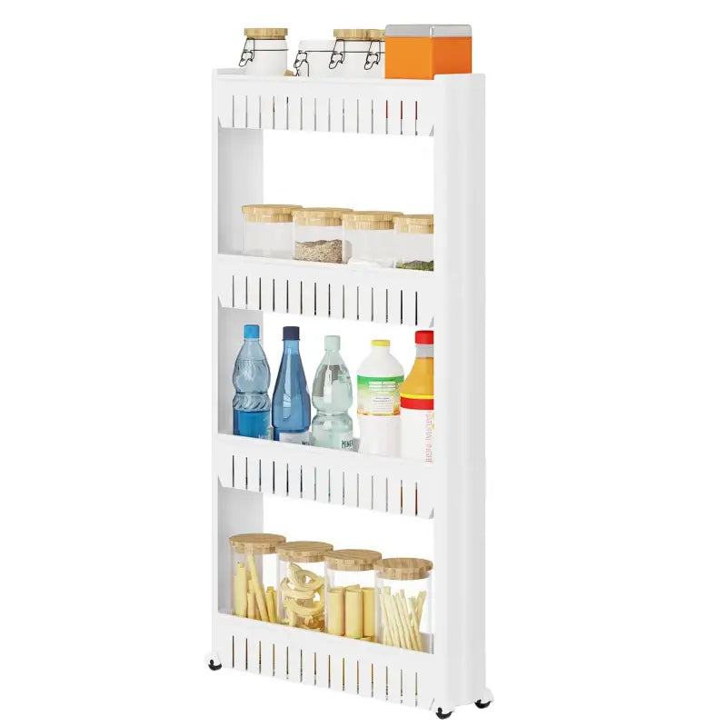 Keukenkast BukkitBow kleine keukenwagen met smalle rek op wielen, 3 of 4 lagen voor keuken, woonkamer of badkamer op afbeelding