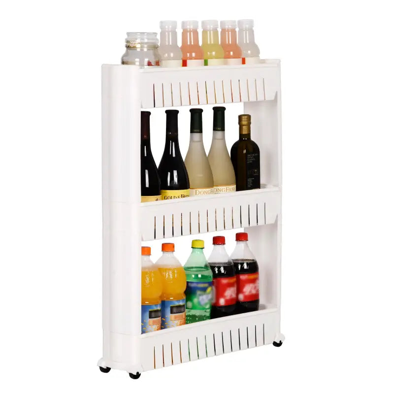 BukkitBow kleine keukenwagen met 3 lagen, smal rek op wielen, geschikt voor keuken, woonkamer of badkamer opslag.