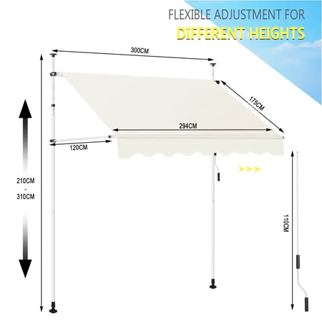 BukkitBow Klemluifel muur luifel van polyester met PA-coating, UV-bescherming, verstelbare hoogte en kantelhoek, zonwering.