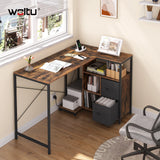 L-vorm BukkitBow bureau van hout en metaal met USB-poort, modern hoekbureau voor thuis of kantoor.