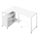 BukkitBow L-vorm bureau met hout en metaal, inclusief USB-poorten, modern hoekbureau voor thuis of kantoorgebruik