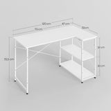 BukkitBow L-vorm bureau van staal en hout met verstelbare planken, hoekbureau voor thuis of kantoorgebruik