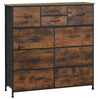 BukkitBow ladekast met 10 stoffen lades, vintage industrieel ontwerp, hout, metaal en non-woven stof, rustiek bruin en zwart.