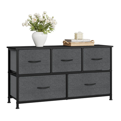 BukkitBow ladekast met 5 stoffen lades en metalen frame, geschikt als TV meubel of dressoir voor woonkamer, slaapkamer en hal