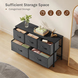 BukkitBow ladekast met 5 stoffen laden, metalen frame, geschikt als tv-meubel, dressoir voor woonkamer, slaapkamer en hal.