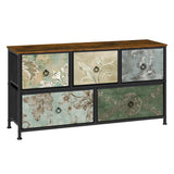 BukkitBow ladekast met 5 stoffen lades, metalen frame, TV meubel of dressoir voor woonkamer, slaapkamer of hal in modern design